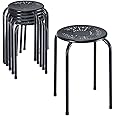 GiantexUK Stacking Stools Set of 6, Stackable Bar Chairs with Anti-Slip Feet & X-Shape Construction, Breathable Backless Kitchen Seating for Home Backyard Office, 120kg Weight Capacity (Black)
