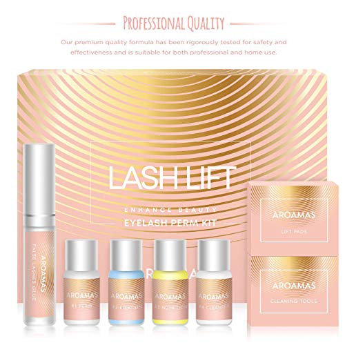Aroamas Eyelash Perm Kit Full Eyelash Lift Kit - Professional Quality, Semi-Permanent Curling Perming Wave, Lotion & Liquid Set (Rose&Gold)