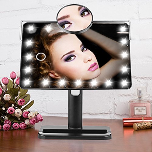 Ovonni L208 LED Touch Screen Kosmetikspiegel mit 10X Lupe 20 LEDs beleuchteter Schminkspiegel Rasierspiegel Dimmbar Batteriebetrieben schwarz - 8