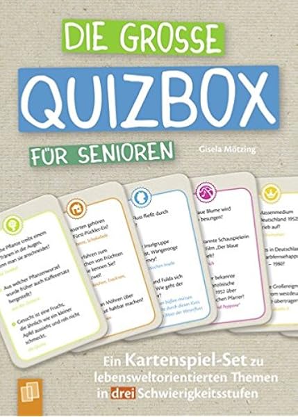 Die Grosse Quizbox Fur Senioren Ein Kartenspiel Set Zu Lebensweltorientierten Themen In Drei Schwierigkeitsstufen Amazon De Motzing Gisela Bucher