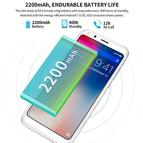 Smartphone ohne Vertrag, DOOGEE X53 3G Dual SIM Android 7.0 GÃ¼nstig Handy, 5.3 Zoll FHD MT6750T Processor Smartphones, 1GB RAM + 16GB ROM, Dual 5.0MP Rear Kamera, 2200mAh, Dual SIM (Silber)