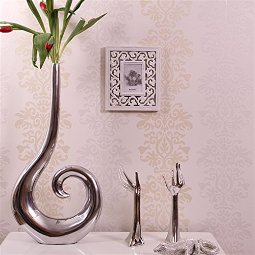 RIESIGE DESIGN ALU VASE CURLY 50cm geschwungene blumenvase silber topf - 4