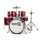 RockJam Complete 5-Piece Junior Drum Set with Cymbals, Drumsticks, Adjustable Throne and Accessories - Red