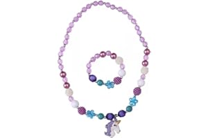 LULIYLDJ 2 Stück Kinderschmuck, Einhornperlen, 1 Halskette und 1 Armbandschmuck, Mädchen-Halskette, Einhorn-Armband-Set