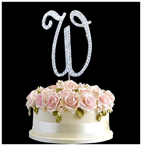 Strass Silber Geburtstag Jahrestag Tortenaufsatz Buchstabe W Schild Symbol Plektrum und Crystal Diamante Dekoration – W