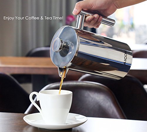 Aicok Cafetiere French Press Stainless Steel Double Wall Coffee Maker, Coffee & Espresso Filter, Tea Pot 8 Cups 1L / 34 oz