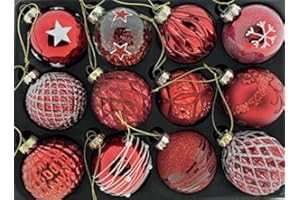 MC-Trend 12er Set edle Luxus Glas Weihnachtskugeln Ø 6cm Weihnachtsbaum Kugeln Christbaumkugeln Weihnachts-Deko Christbaum-Schmuck (Rot)