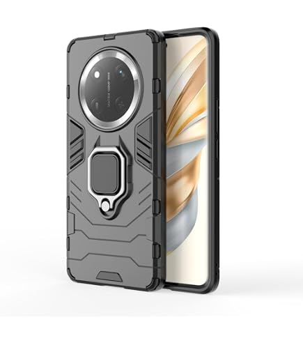 MEMELOKA Cover per Honor 400 Smart 5G/4G con Vetro Temperato, Custodia Protettiva Militare AntiGraffio + Cavalletto in Metallo Rotante a 360°, Antiurto Custodia con Slidable Fotocamera Proteggi, Nero