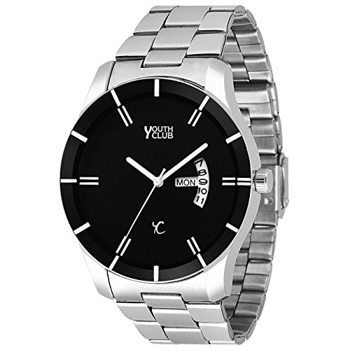 black dial silver watch