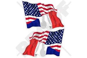 STICKERSWORLD Lot de 2 autocollants en vinyle pour pare-chocs Motif drapeau américain et français 75 mm