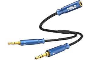 MillSO Y Splitter Kabel Audio Y Adapter Klinke 3.5mm 4 Pole Buchse auf 3 Pole Mic Stecker und 3 Pole Aux Stecker Headset Splitter Kabel 1 auf 2 für Gaming Headset, Kopfhörer, PC, PS4, 30cm