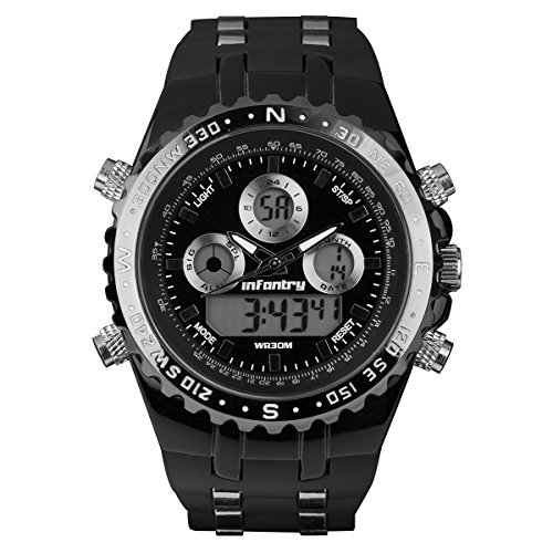 INFANTRY Herren Analog-Digital Armbanduhr Datum Wochentag Chronograph Quarzuhr Sportuhr Fliegeruhren Alarm Stoppuhr Outdoor Schwarz Rubber Armband INFANTRY Herren Analog-Digital Armbanduhr Datum Wochentag Chronograph Quarzuhr Sportuhr Fliegeruhren Alarm Stoppuhr Outdoor Schwarz Rubber Armband