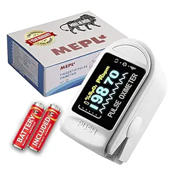 MEPL Pulse Oximeter Fingertip Oxymeter Spo2 Pulse Oxygen Meter Fingertip to Check Oxygen Level in Blood with Battery Included | 1 Year Warranty | CE Certified |Made in India | - White