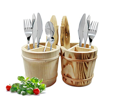 Besteckkorb Besteckbehälter mit drei Kammern Besteckfass Besteckkasten Holz (Natur) - 4
