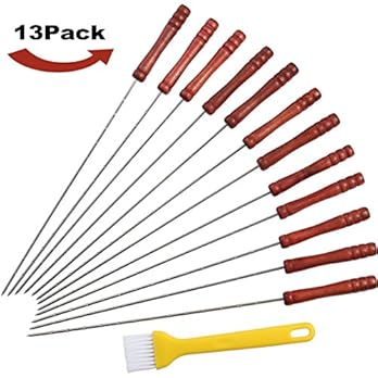 Romantiker 12 Stck Grillspiee Mit Basting Pastry Pinsel 37 Cm Marshmallow Rsten Sticks Holzgriff Fleisch Hot Dog Gabel Fr Bbq Camping Lagerfeuer Grill Kochen Camping Picknick