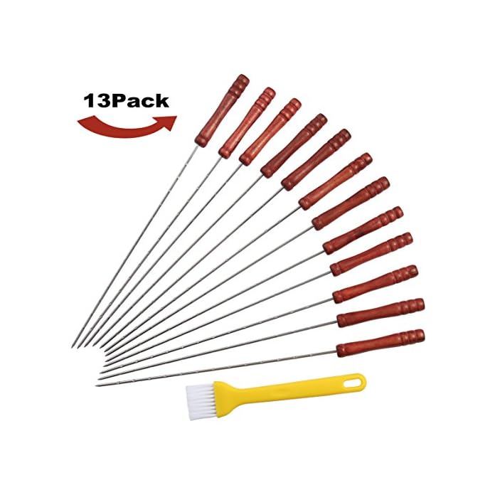 Romantiker 12 Stck Grillspiee Mit Basting Pastry Pinsel 37 Cm Marshmallow Rsten Sticks Holzgriff Fleisch Hot Dog Gabel Fr Bbq Camping Lagerfeuer Grill Kochen Camping Picknick