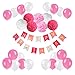 Produktbild BSL Geburtstags Party Dekoration, Happy Birthday Girlande mit Luftballons und Seidenpapier Pompoms für Mädchen und Jungen Jeden Alters ( Rosa und Weiß )