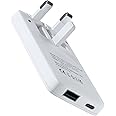 TWICK 20W Ultra Slim USB-C PD & USB QC 3.0 Fast Charger Folding UK Plug | USB Travel Adapter | for iPhone 16/15/14/13/12/11, for iPad, for Samsung Galaxy S24/23/22/S21/20/10/Z/Note 20/Ultra+ (WHITE)