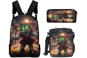 Jilijia Five Nights Game Backpack Sundrop Moondrop Student Bag Security Breach School Bag Fnaf Shoulder Bag Pencil Bag 3pcs Set