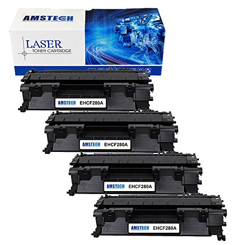 Amstech kompatibel toner CF280A 80A Schwarz Tonerkartusche 4 Pack replacement fuer HP LaserJet Pro 400 M401a M401d M401n M401dn M401dne M401dw LaserJet Pro 400 MFP M425dn M425dw Standard Yield ( 2700 Seiten)