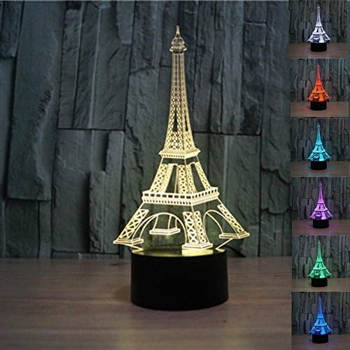 Eiffel Tower 3D Lamp Optical Illusion USB Night Light, Timok 7 Colors Changing Desk Table Lamps Touch Control for Christmas Birthday Gift Kids Toy Bedroom Home Decoration