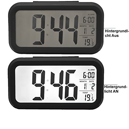 Digital Wecker Reisewecker Digitaluhr großem LED Display Lichtsensor Datumsanzeige snozze Temperaturanzeige Farbe Schwarz - 3