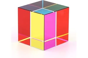 JIAWU CMY Color Cube, CMY Mixing Color Cube Crystal Glass Prism, RGB Optical Dispersion Cube Prism, Mesmerizing Colorful Glass Ornaments, Teaching Toy for Home, Office Desktop Decoration (50mm)