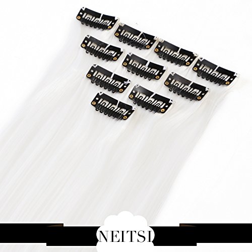Neitsi White 18inch Highlight Synthetic Clip in Hair Extension 10pcs/pack
