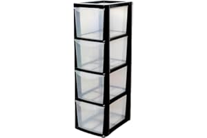 SIDSONS 4 Drawer Plastic Storage Organizer tower unit | A5 Storage Drawers Desktop Table Small | Chest of Drawer Bedroom |Cosmetics Stationary Organizer 4 Tier Height 62cm, Width 19cm, Depth 25cm