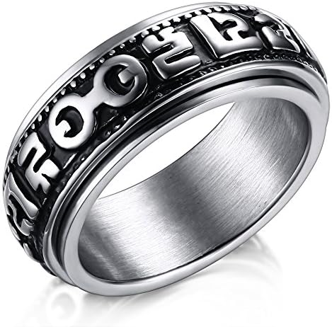 LianDuo Stainless Steel Six Words Mantra Spinner Ring For Women and Men,Free Engraving.UK Size V 1/2