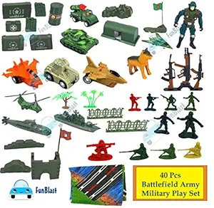 FunBlast Pretend Play Special Force Battlefield Army Military Play Set Toys for Kids with Mat, Role Play Toys for Boys, Children - 40 Pcs (Multicolor)