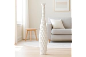 Leewadee Grand Vase A Poser Au Sol pour Branches Décoratives De Pampa, Vase en Bois De Manguier, 85 cm, Blanc