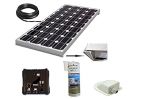 ANTARION Kit panneau solaire 150 w / 12v monocristallin pour camping car + regulateur + cable + fixation + colle