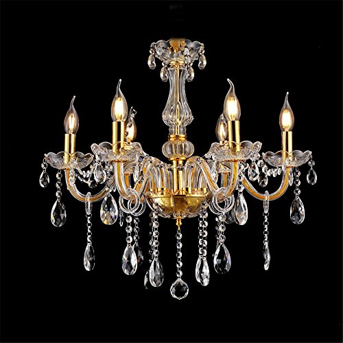 Preisvergleich Produktbild SAILUN® Kristall Kronleuchter Klassisch Hängeleuchte Golden Pendelleuchte Deckenleuchte antik Messing Kristall Lüster 6-flammig E14 (6 Lichter)