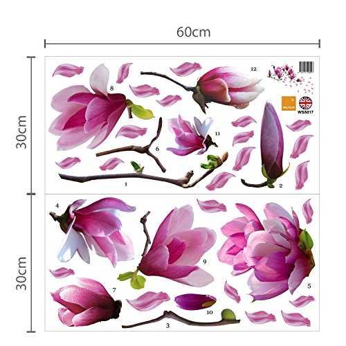 Walplus Wandsticker-Dekoration, große Blüten am Magnolienbaum - 4