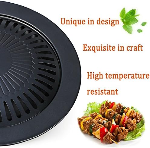 Purposefull Smokeless Barbecue Pan - Korean Style BBQ Round Griddle Tray - Non-Stick Surface - Corrosion and High-Temperature Resistant Cooking Tool - Black