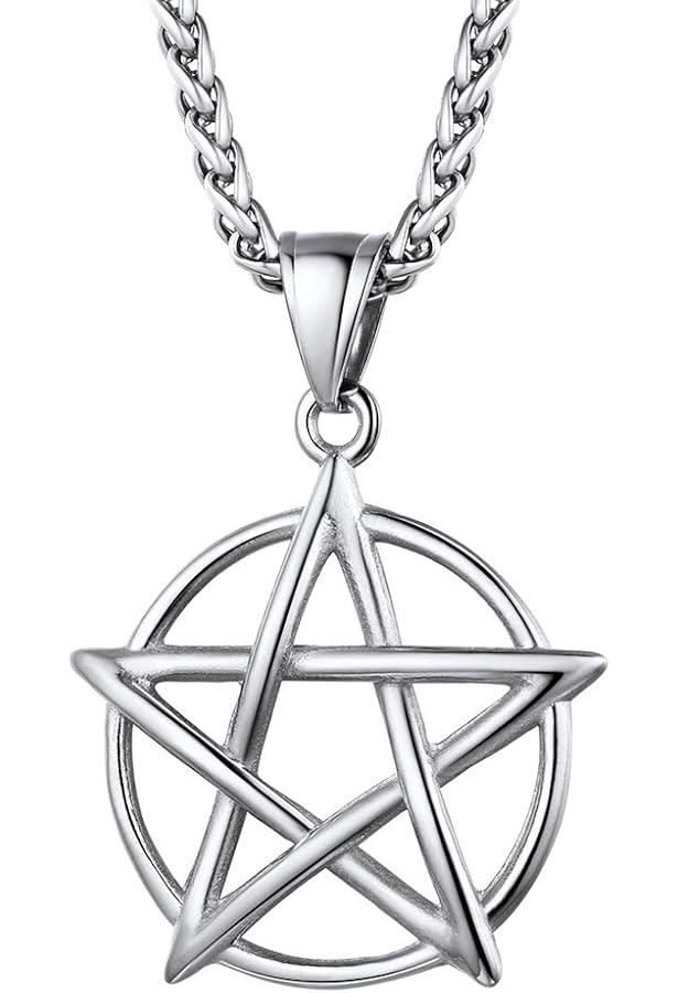 Collier Pendentif Pentacle Nature Etoile à Cinq Branches Avec Chaine En Acier Inox. S. Steel