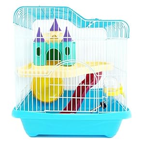 BPS® Jaula Hámster Chalé para Hámster con Escalera Túnel y Casa Especial Color se envia al Azar 28 * 21 * 31 cm BPS-1340 (Azul&Amarillo)