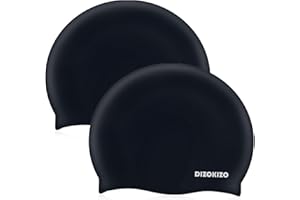 Dizokizo 2pcs Silicone Swim Cap for Kids 6-14, High Elasticity Comfortable Non-Slip Swimming Cap for Girls & Boys, Durable Waterproof Swim Hats for Long and Short Hair