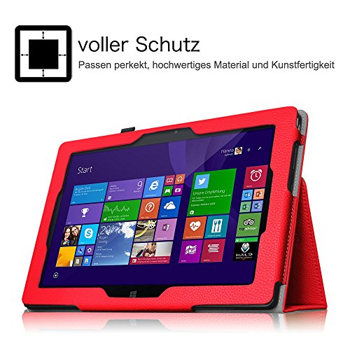 Fintie Odys Wintab 10 / TrekStor SurfTab Wintron 10.1 Hülle Case – Slim Fit Folio Kunstleder Schutzhülle Cover Tasche mit Ständerfunktion und Stylus-Halterung für Odys Wintab 10 25,7 cm (10,1 Zoll) / TrekStor SurfTab Wintron Volks-Tablet 25,6 cm (10,1 Zoll) 99743 99843 Tablet-PC, Rot - 5