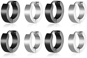 WHGHNCQ 4 Paires Acier Inoxydable Petites Boucles D'oreilles Pour Hommes Femme Noir Unique Creole Ear Piercing Huggie Boucles d'oreilles Homme/Femme acier inoxydable noir argent mat classique 9mm