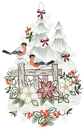 Plauner Spitze, 21 x 35 cm mit Wintervögel Weihnachten Fensterbild/Sonnenspiel
