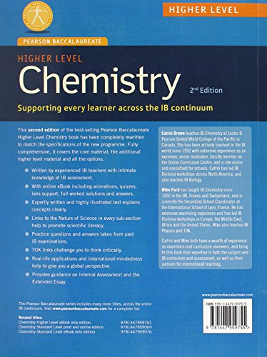 Livres Couvertures de Pearson Baccalaureate Chemistry Higher Level 2nd edition print and online edition for the IB Diploma-