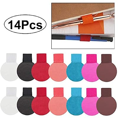 INTVN 14 Pcs Passants pour Stylos, Support Boucle de Stylo avec Élastiques et Autocollants Forme Rond Porte Stylo Carnet pour les Agendas, Crayons, Moleskine, Calendriersc (7 Couleurs Assorties)