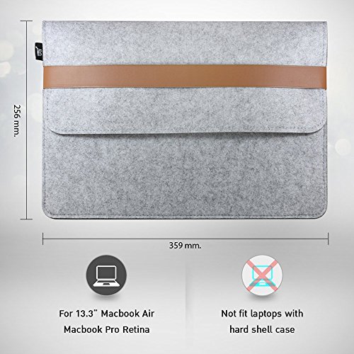 13-13.3 Zoll MacBook Air Hülle / MacBook Pro Retina Hülle, Natur® 13″ 13.3″ Filz Sleeve Hülle Ultrabook Laptop Tasche aus PU Leder Laptop Schutz Hülle mit Zusatzfächern und extra Beutel – Braun/ Schwarzer PU Verschluss - 2