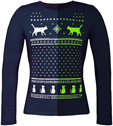 Womens Glow in The Dark Christmas Cats Long Sleeved Top - Navy - Fun Alternative to The Christmas Jumper