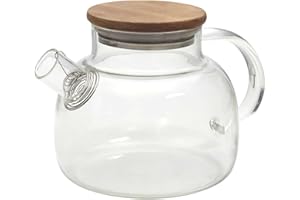 HOME DECO FACTORY, KA0095 - Tetera de 90 cl con Tapa, diseño Elegante para té, café e infusiones, Ideal para Aperitivos y Momentos de convivencia, marrón, Transparente, Burdeos, Acacia + Cristal