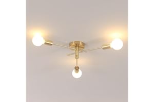 Riserva E27 Lustre Vintage Sputnik, 3 Lumières Plafonnier Industriel avec rotation de 180, Doré Plafonniers en Métal pour Salon Cuisine Salle à Manger Chambre