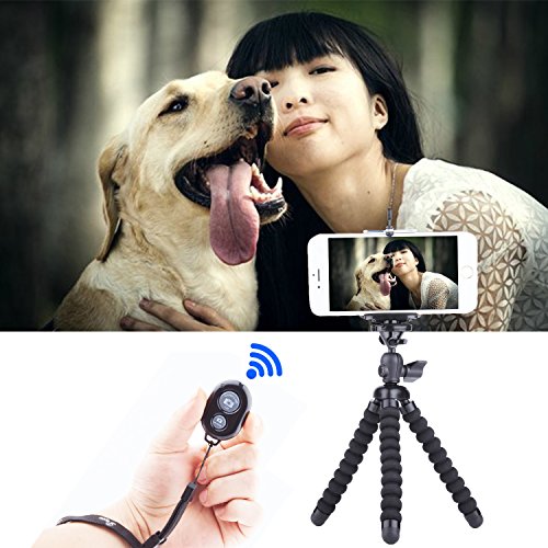 Tripod for iPhone, PEMOTech [Upgarded Version] 3 in 1 Octopus Style Portable and Adjustable Flexible Camera Phone Tripod Stabilizer Travel Stand Mount Holder with Bluetooth Remote Shutter for iPhone X/10,8/8 Plus,7/7 Plus,6/6s,6 Plus/6s Plus,SE/5s/5/5c,Samsung Galaxy S8/S8 Plus,S7/S7 Edge,S6/S6 Edge,Note 8/Edge/5/4/3&Cellphone,Camera,Digital Product(Black)