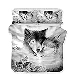 Hiistaring 3D Loup Imprimé Housse de Couette Parure de lit, modèle Animal avec Housse de Couette Drap de lit Taie d'oreiller Ensembles, 4 pcs